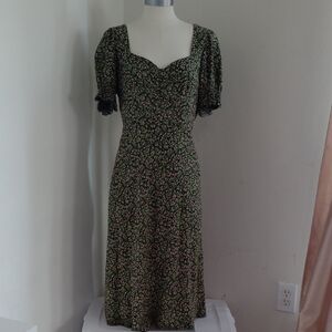 J.Crew Womens Smocked Puff Sleeve Floral Midi Dress Sz 6 Cottagecore Coquette